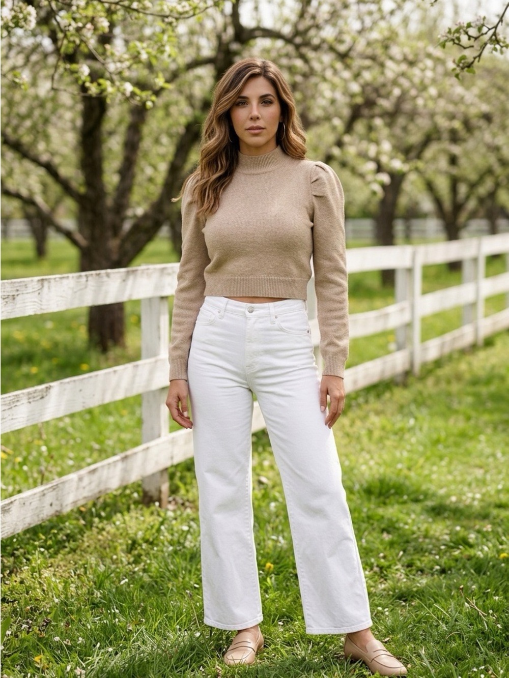 Sugarlips Cropped Crew Neck Sweater in Beige